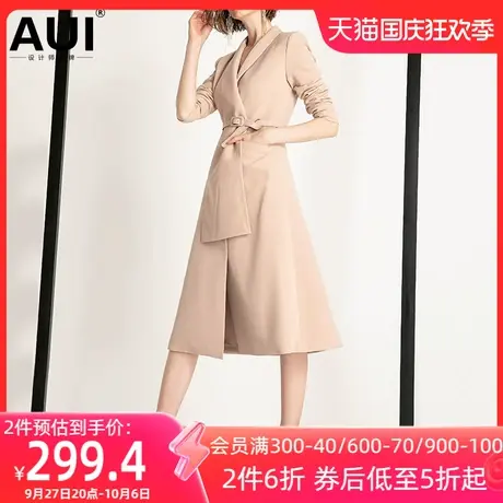 aui卡其色西装风衣女中长款2022秋冬新款时尚设计感小众西服外套图片