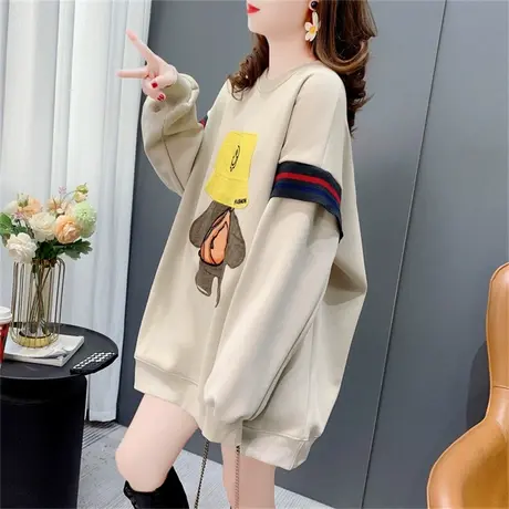 圆领卫衣女加绒加厚宽松洋气时尚百搭外套2022新款秋冬设计感上衣商品大图