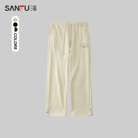 三福2023冬男士绣花针织重磅卫裤 休闲宽松直筒长裤男477185商品大图