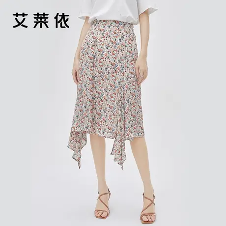 艾莱依春夏新款小清新碎花半身裙女不规则设计感a字雪纺时尚裙子图片