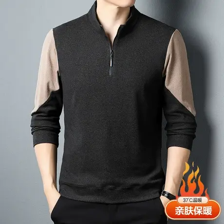 中青年德绒打底衫卫衣加绒大码polo潮流上衣男士长袖T恤秋冬立领图片