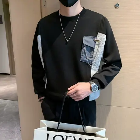 潮牌卫衣男秋季新款撞色拼接设计感个性痞帅潮男长袖打底上衣外套商品大图