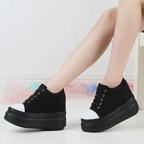 断码鞋 低内增高帆布鞋女夏运动厚底松糕鞋坡跟单鞋休闲旅游板鞋图片