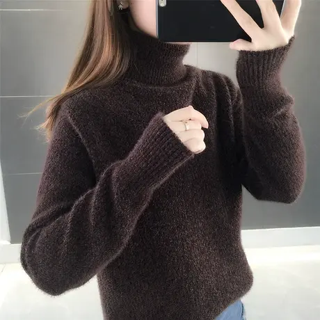 5910女士毛衣高领新款冬加厚水貂绒宽松外穿雪尼尔针织内搭打底衫商品大图