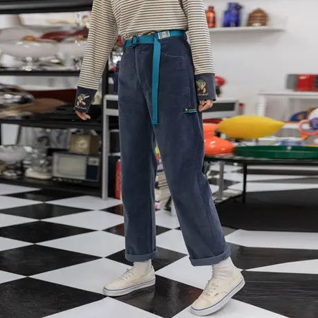 尔给减龄炸街小个子裤子女宽松直筒灯芯绒裤休闲女裤冬2022年新款图片