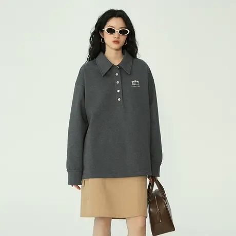 omont蛋挞家 polo领印花卫衣女春季年新款复古宽松显瘦上衣图片