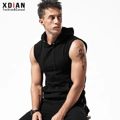 续点无袖男t恤2025新款马甲运动连帽背心纯棉坎肩男士帽衫卫衣夏图片