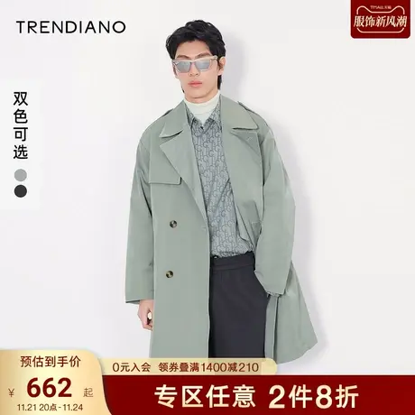 TRENDIANO潮牌官方春秋男装中长加厚宽松棉服复古风衣英伦风外套图片