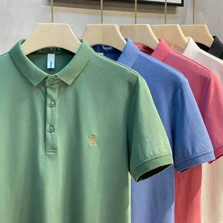 新款小鹿刺绣polo衫男短袖夏季男士修身韩版保罗简约翻领T恤男装图片