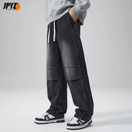 男士牛仔裤潮牌直筒宽松阔腿裤棉质休闲百搭抽绳男生秋季美式长裤图片