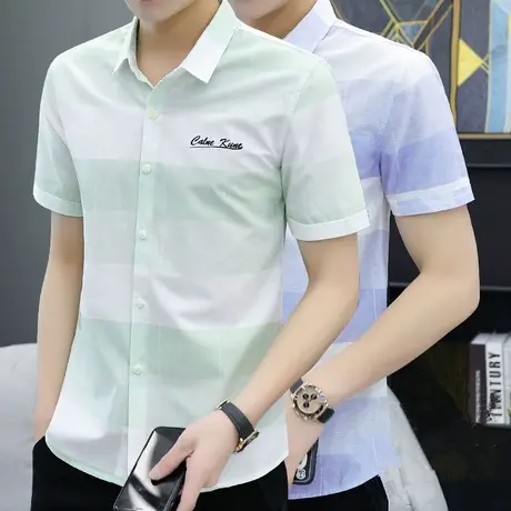 夏季男士短袖衬衫韩版修身帅气半袖寸衫休闲百搭潮流衬衣男装上衣图片