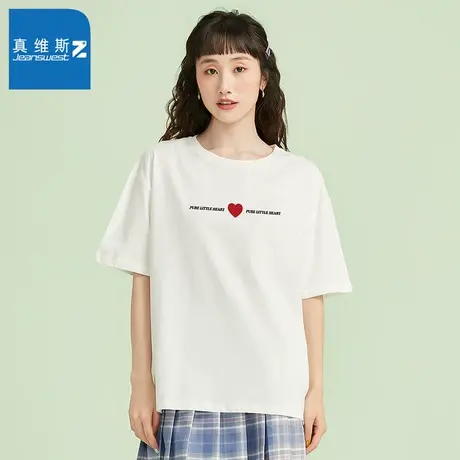 真维斯Z+新品夏季女款短袖体恤印花纯棉圆领潮流街头字母印花T恤图片