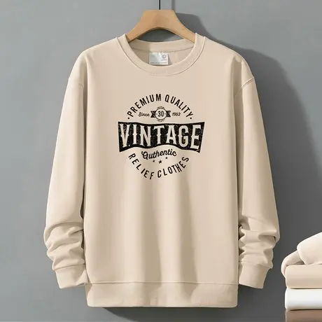 320g重磅卫衣男士秋冬加绒加厚保暖圆领无帽长袖t恤印花潮流百搭商品大图