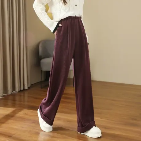 时尚气质加厚宽松休闲裤女士2023年冬季新款显瘦通勤百搭长裤商品大图