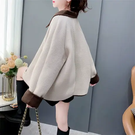 休闲小香风短款小个子外套女2023新款秋冬宽松皮毛一体羊羔毛上衣商品大图