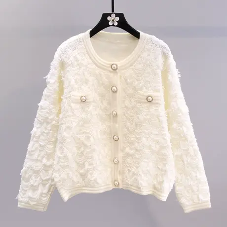 小香风流苏设计感毛衣外套女秋冬2023年新款宽松洋气短款针织开衫商品大图