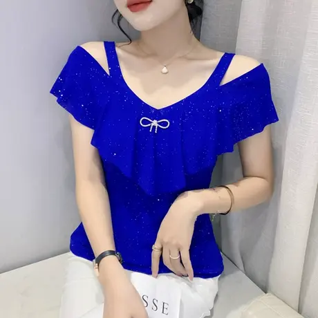 性感一字领T恤女短袖露肩心机上衣时尚洋气欧货网纱小衫修身半袖图片