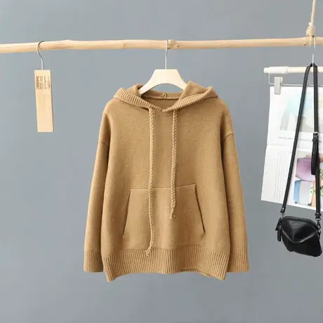 冬季2024年新款纯色连帽套头卫衣毛衣女宽松百搭针织打底上衣外穿图片