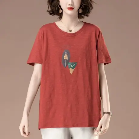 中年妈妈短袖T恤女夏季新款加肥加大码女装宽松印花全棉显瘦体恤图片