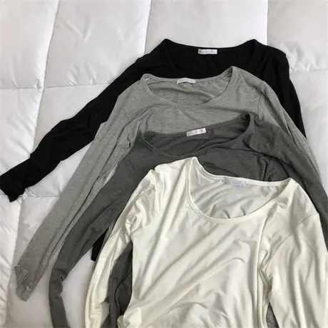 回馈价 多入几件！纯色圆领莫代尔打底衫修身长袖t恤女外穿秋衣商品大图