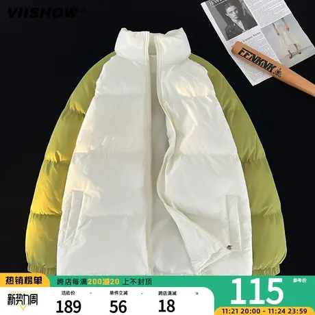 VIISHOW撞色插肩袖棉衣外套男冬季加厚棉袄美式立领潮牌宽松棉服商品大图