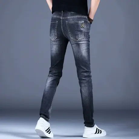 男士灰色弹力紧身牛仔裤男款秋冬高档2023新款裤子男欧美修身小脚商品大图
