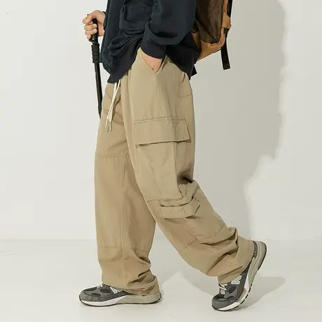 男士卡其色工装裤男直筒宽松秋季户外冲锋裤机能裤2023新款伞兵裤商品大图