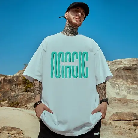 oversize潮牌胖子男装大码国潮简约宽松短袖T恤潮流ins字母半袖夏商品大图