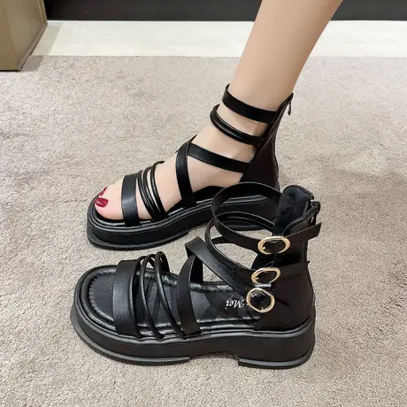 百搭不累脚配裙子时装罗马凉鞋女2024年新款夏季一字带仙女风厚底图片