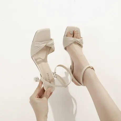 设计感小众一字扣带高跟鞋女细跟2024年夏季新款性感名媛露趾凉鞋商品大图