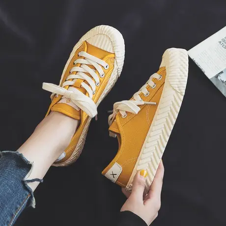 帆布鞋女2023潮鞋春季新款韩版百搭学生透气饼干鞋复古休闲板鞋子图片
