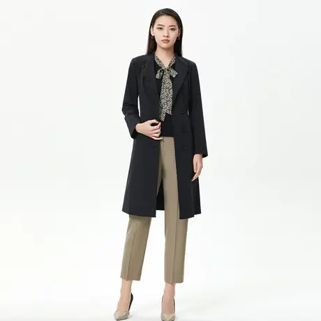 朗姿秋季新款收腰系带通勤风简约大气女式风衣外套商场同款奥莱图片