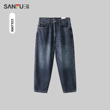 三福2023冬季男士复合口袋刺绣锥形牛仔裤 宽松长裤男479634商品大图