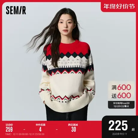 [商场同款]森马毛衣女插肩袖oversize冬2023新款提花毛衫复古小众图片