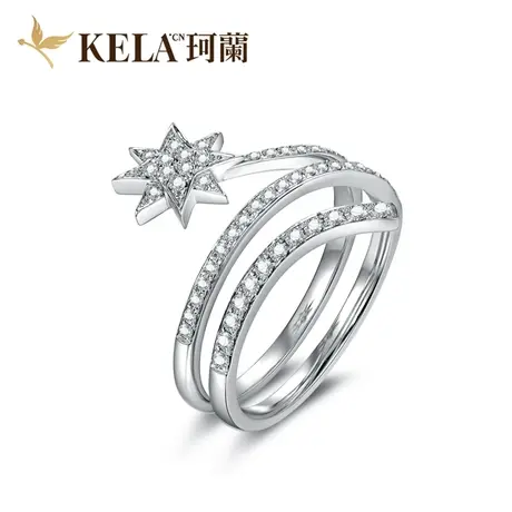 珂兰钻石 白18K金钻石戒指女群镶钻戒时尚个性真钻戒指女戒zs商品大图