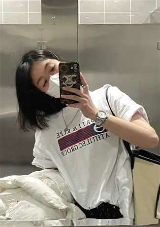 2024夏季新款白色短袖T恤女印花刺绣爱心半袖春秋圆领打底衫上衣商品大图