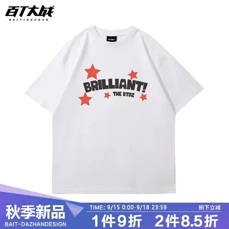 国潮街头vintage创意字母印花短袖男ins美式学院风宽松半袖情侣装商品大图