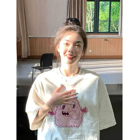 重磅纯棉白色短袖t恤女夏季ins潮小众设计感宽松半袖oversize上衣商品大图