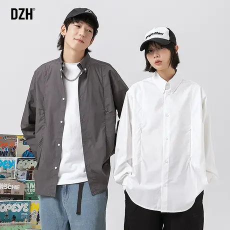 情侣日系纯色衬衫男长袖高级感纯棉上衣情侣装衬衣内搭2024年新款商品大图