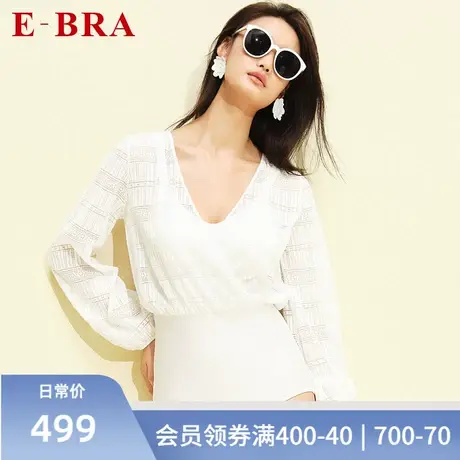安莉芳旗下E-BRA新品蕾丝长袖泳装女士显瘦三角连体游泳衣KS00028商品大图
