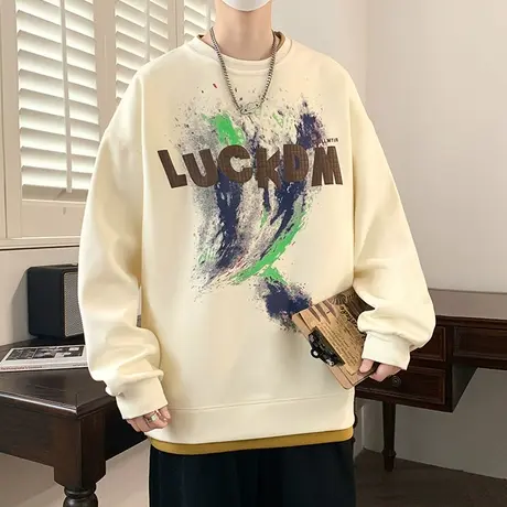 假两件卫衣男春秋款印花圆领长袖t恤男2024年春季休闲宽松打底衫图片