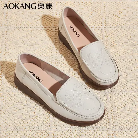 奥康妈妈鞋春季软底防滑单鞋中老年乐福鞋女不累脚皮鞋胖脚女士鞋商品大图