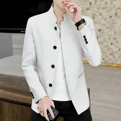 复古中式男士立领西装春秋季商务休闲中山装夹克潮流韩版通勤西服商品大图