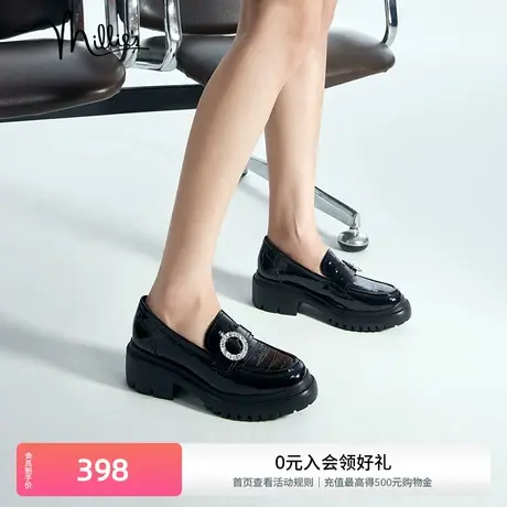 millies/妙丽时尚闪钻皮带扣厚底海盐鞋乐福小皮鞋女单鞋SDZ14AA2商品大图