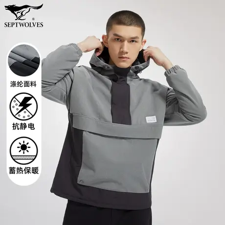 七匹狼狼族部落连帽套头式薄棉茄克男装新款时尚帅气潮流休闲都市图片