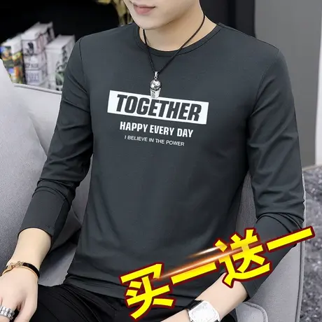 莫代尔长袖t恤男秋装上衣打底衫秋衣服印花圆领体恤秋季小衫潮流商品大图