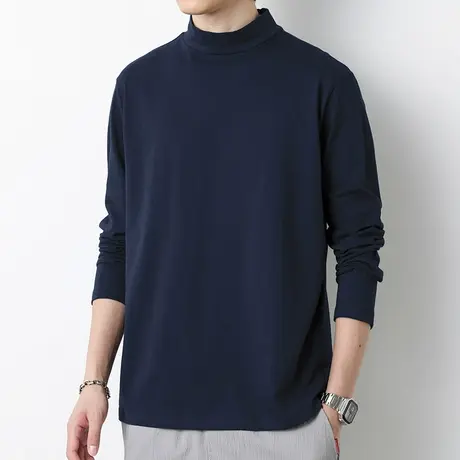 2023新款纯棉长袖t恤男秋季半高领潮流内搭打底衫全棉中领秋衣服商品大图