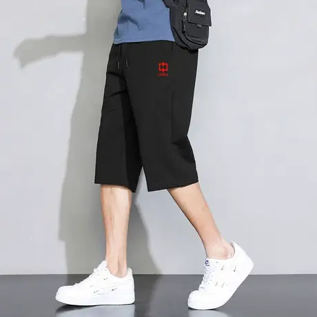 2023新款短裤子男夏季外穿中国潮流运动休闲七分裤直筒黑色卫裤男商品大图