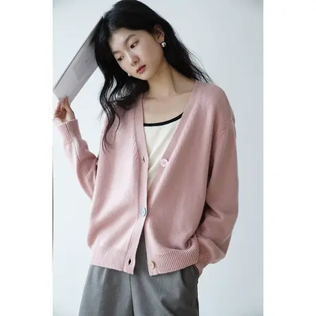 嘉茱莉2023秋季新款韩版羊毛针织外套女V领针织开衫上衣薄款毛衣图片