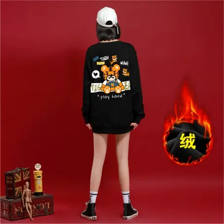 潮牌情侣装春秋季小老虎卫衣无帽加绒加厚秋冬2023新款本命年外套商品大图